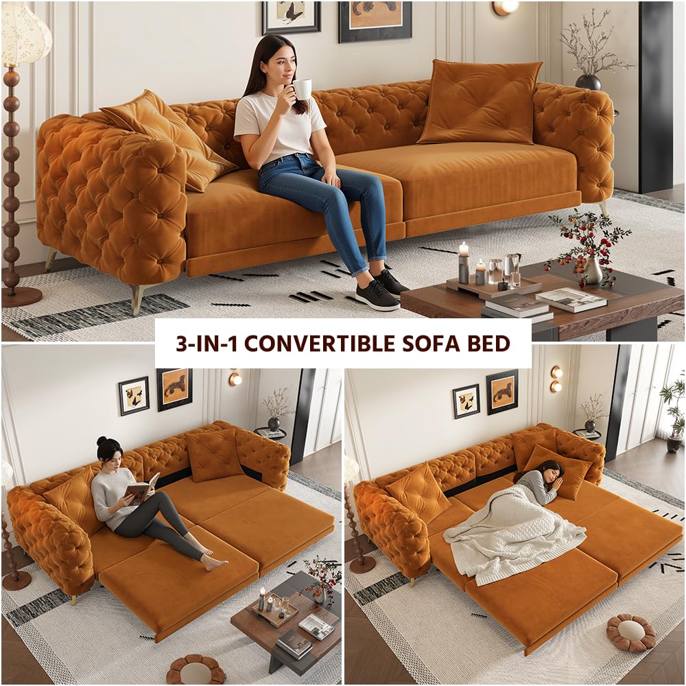 King Velvet Pull Out Sleeper Sofa with Ottoman I86071
