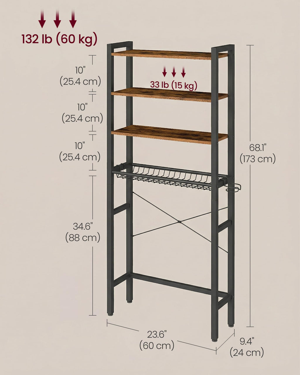 4-Tier Over the Toilet Storage with Basket Z4251