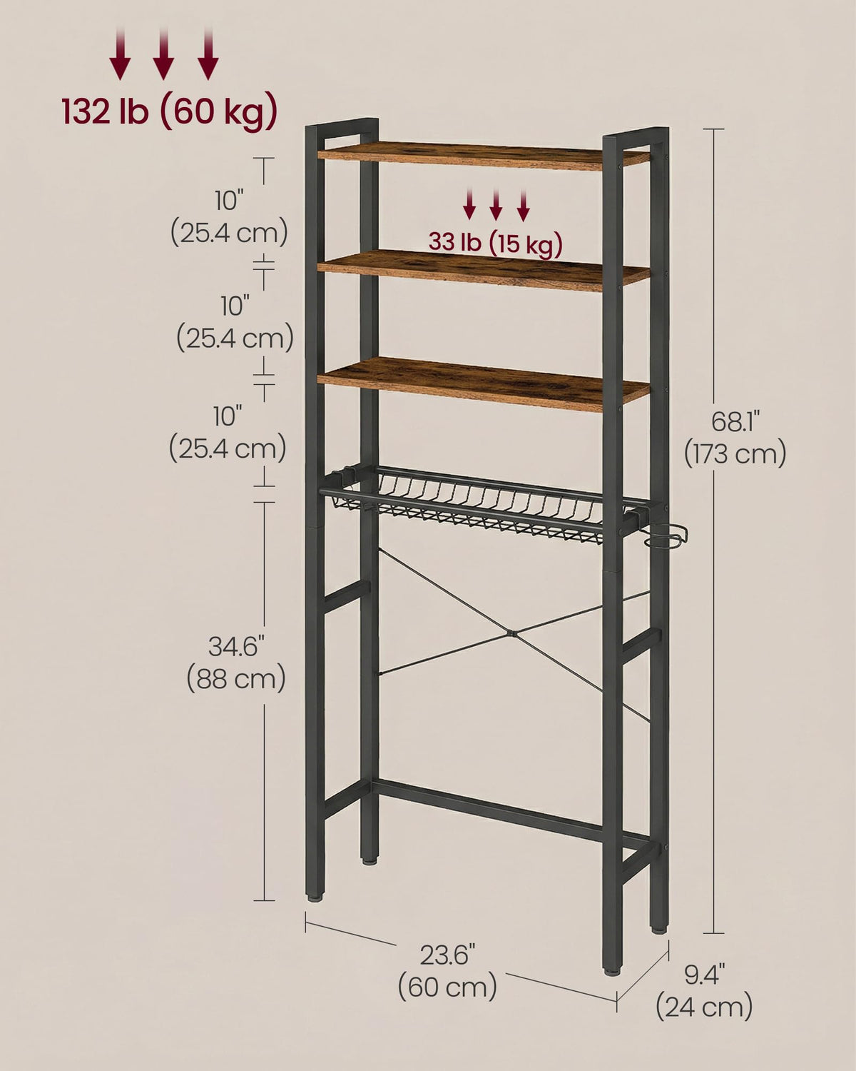 4-Tier Over the Toilet Storage with Basket Z4251