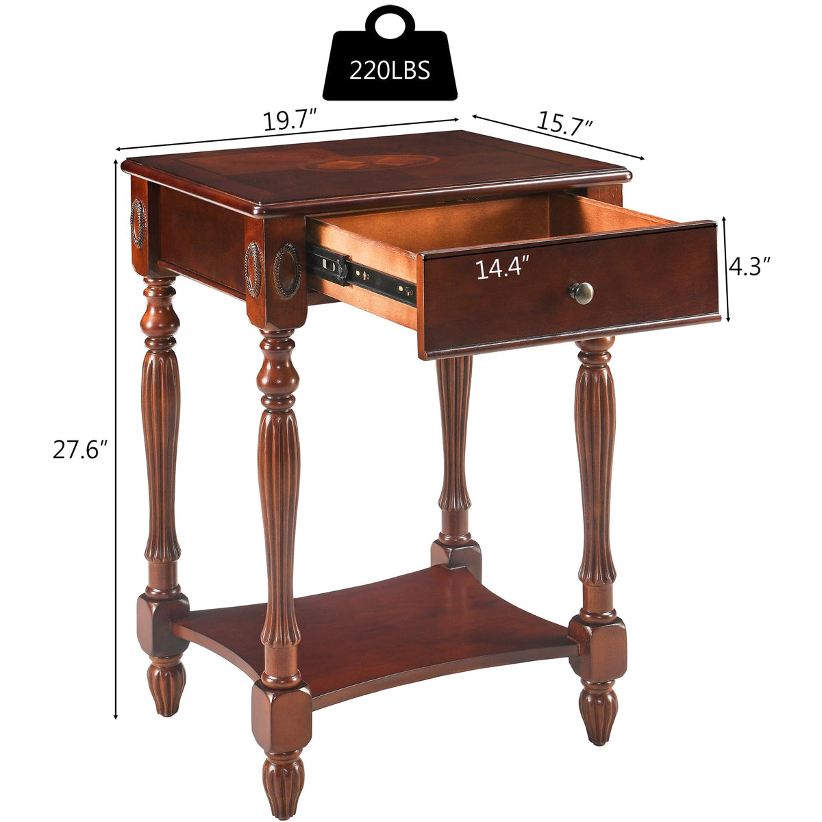 Solid Wood Side Table with Drawer and Storage Shelf F83263