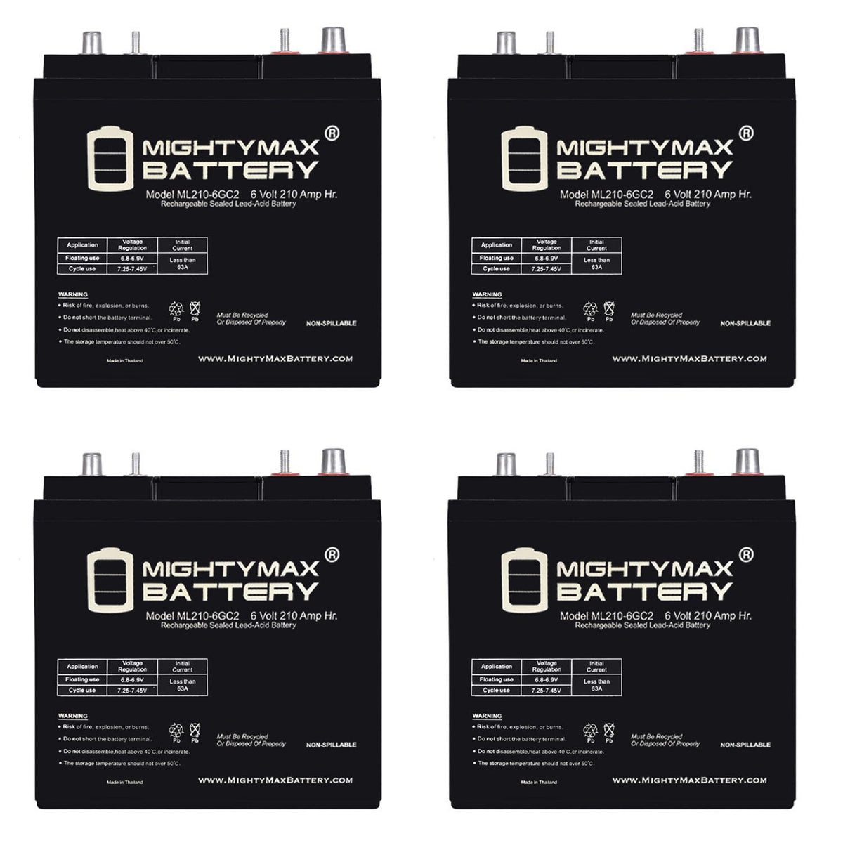6V 210AH Dual Terminal SLA Replacement Battery 4 Pack E48158