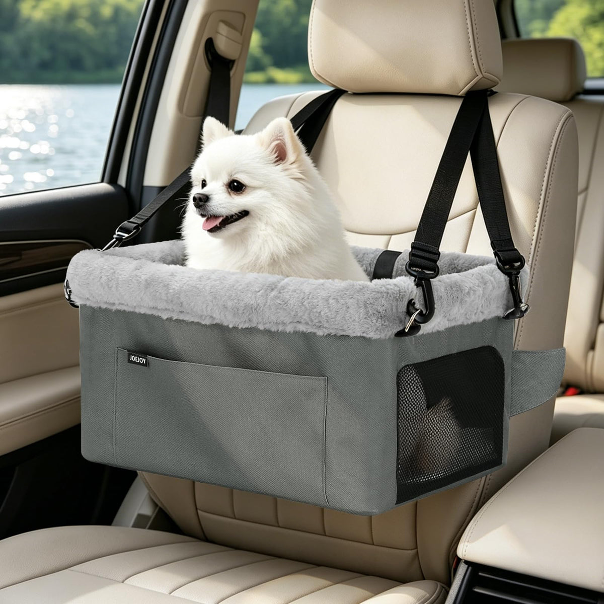 Dog Booster Seat with Metal Frame and Safety Leash, Grey S653411
