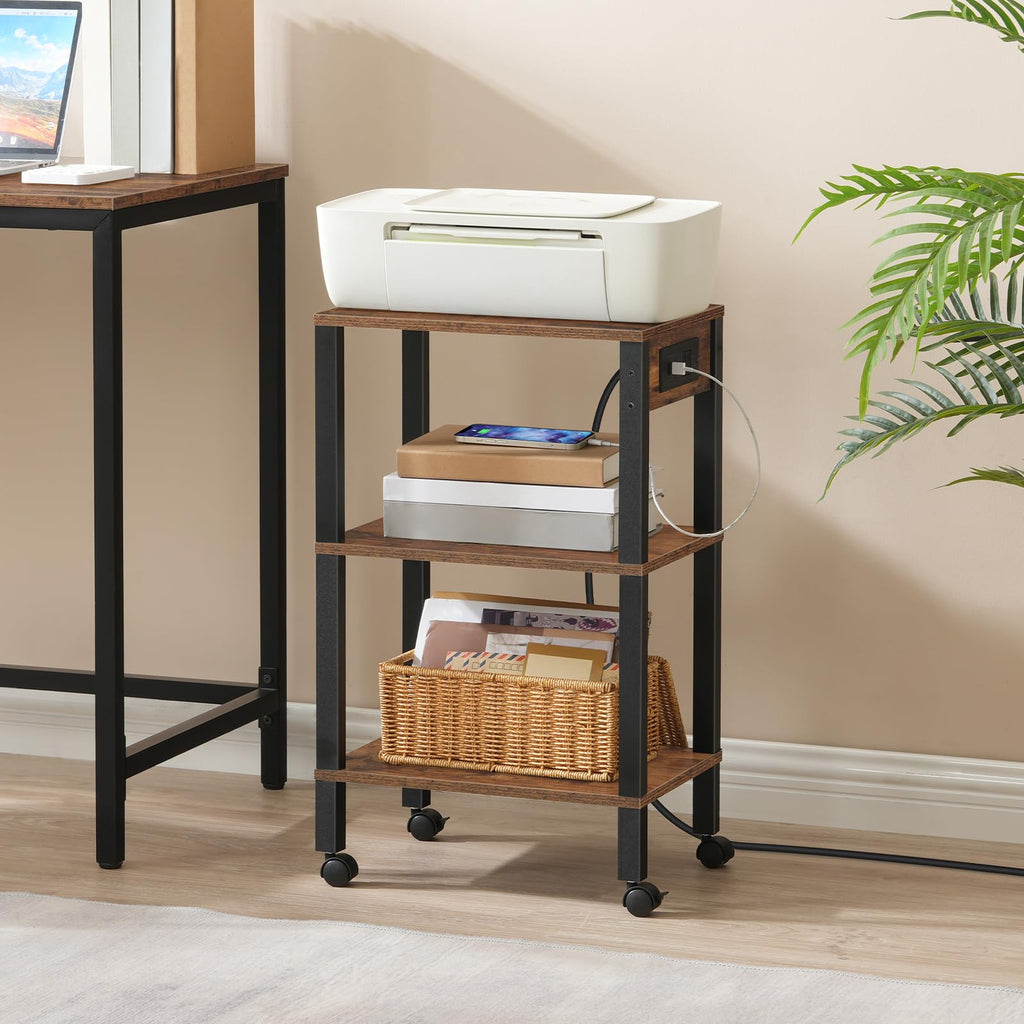 3-Tier Printer Stand with Charging Station and Storage Shelves V31586