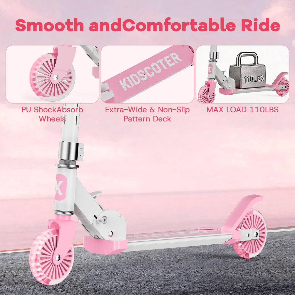 2 Wheel Light Up Wheels LED Stem Kick Scooter S2640