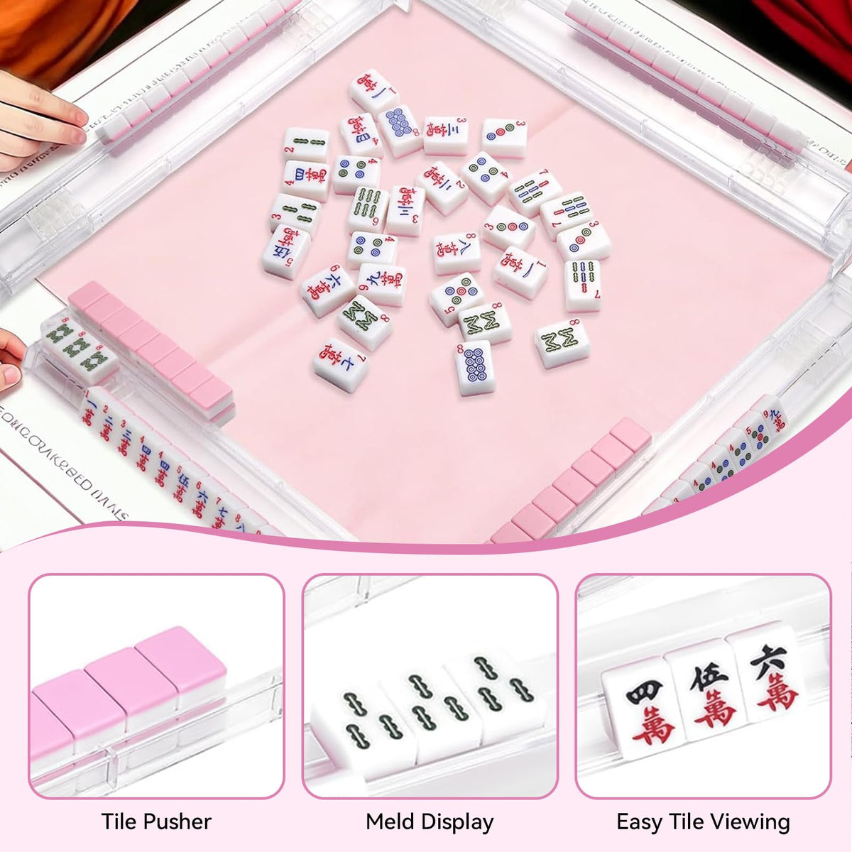 Set of 4 Non-Slip Clear Acrylic Mahjong Racks with Pushers E1304