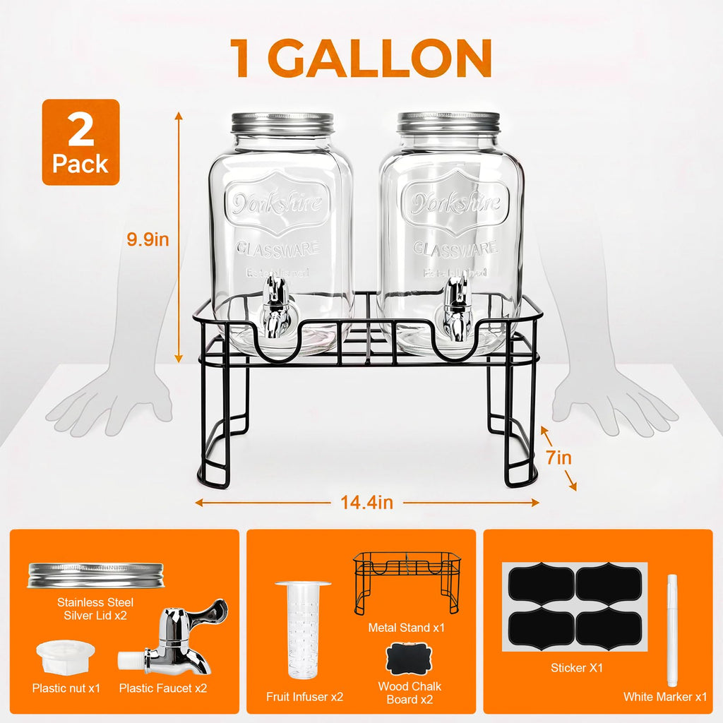 1-Gallon Beverage Dispenser 2 Pack with Stand N114
