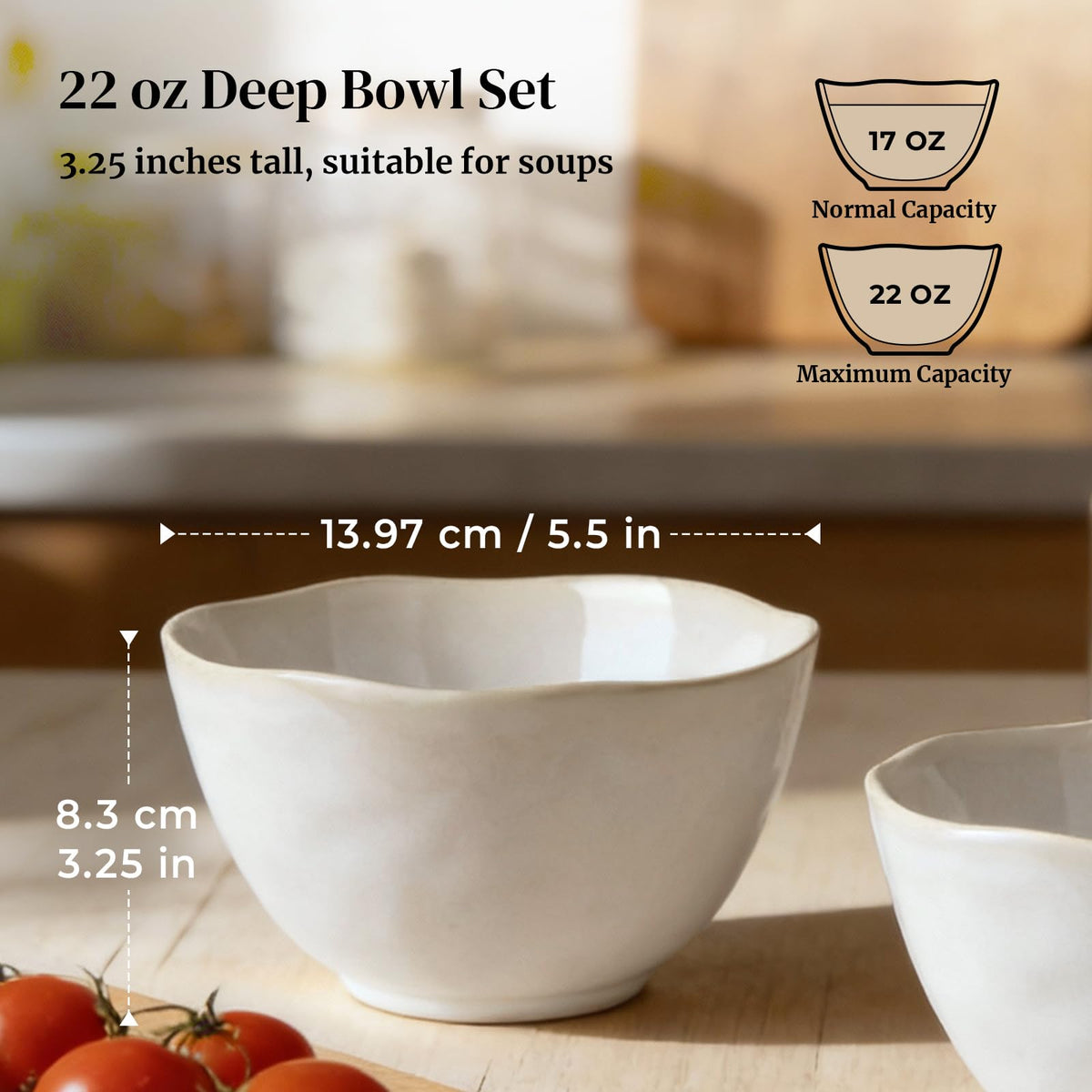 22 oz Cereal Bowls Set of 4 and 8.5" Pasta Bowls Set of 4 I141