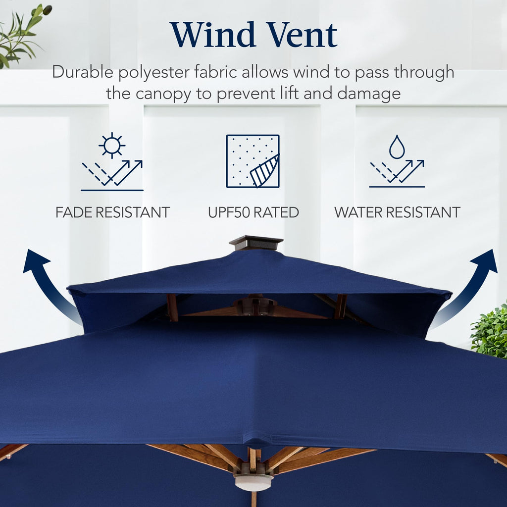10ft Square Cantilever Patio Umbrella with Base and Solar LED Lights F648618