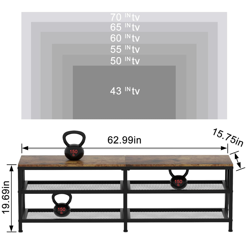 63" TV Stand with 3-Tier Storage Shelves E2338