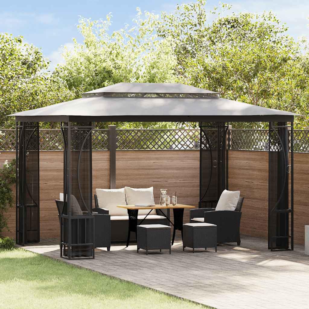 Gazebo with Nets 9.8'x13.1'x8.7' Anthracite Steel Frame UV-Proof Polyester Fabric O4077