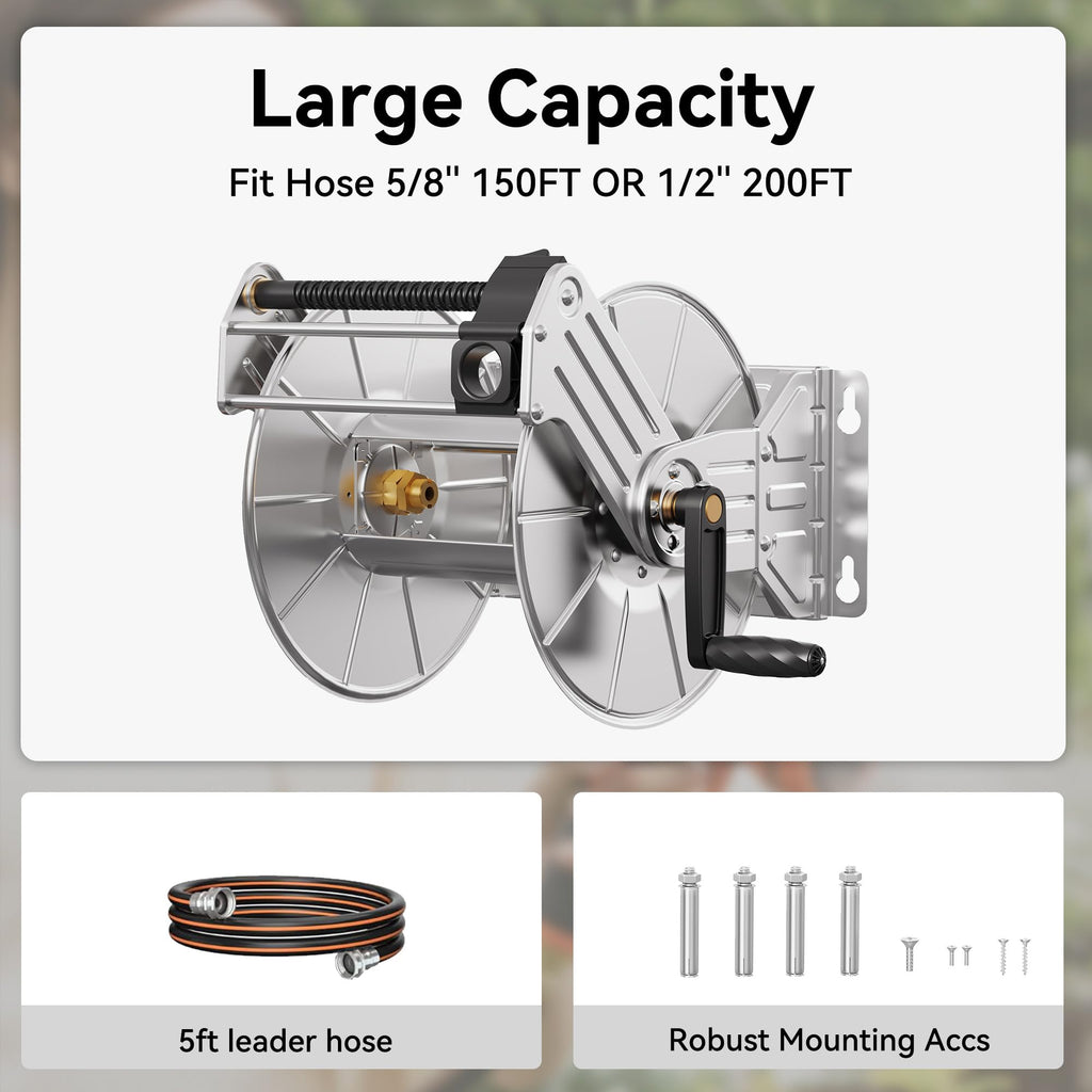 Wall Mounted Stainless Steel Garden Hose Reel N72736