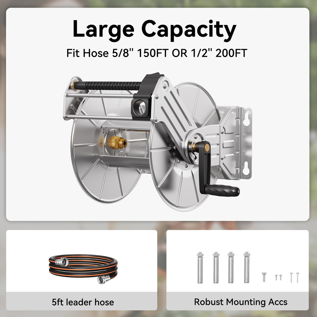 Wall Mounted Stainless Steel Garden Hose Reel N72736