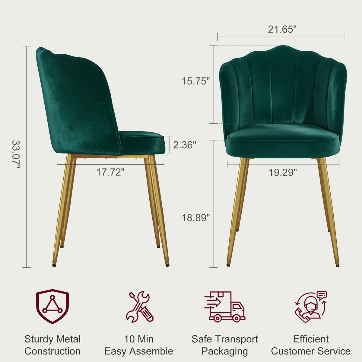 Velvet Dining Chairs Set of 2 Green G5710