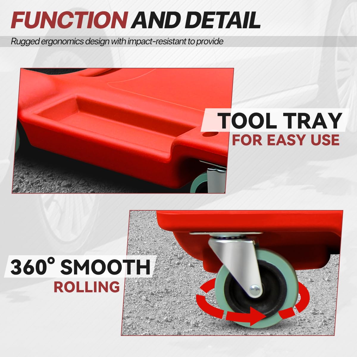 40" Rolling Mechanic Creeper with Padded Headrest and 6 Swivel Casters, Red J781