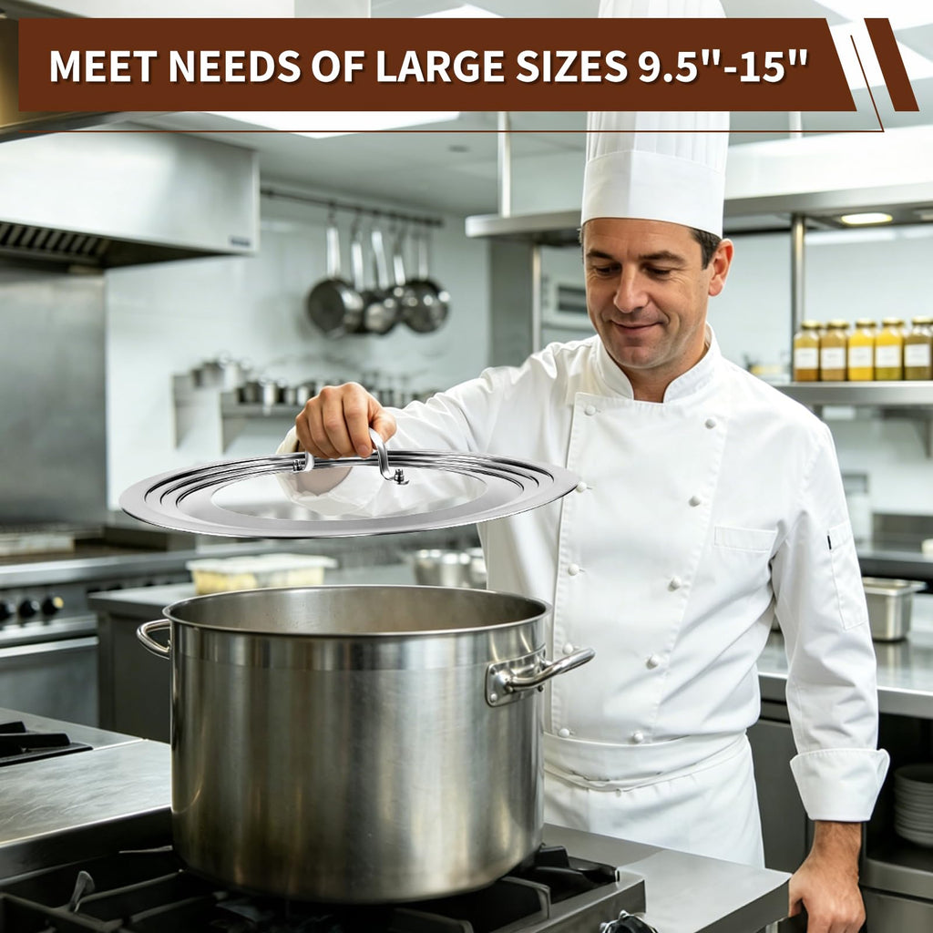 15 Inch Universal Lid for Pots Pans and Skillets, Stainless Steel Tempered Glass F911193
