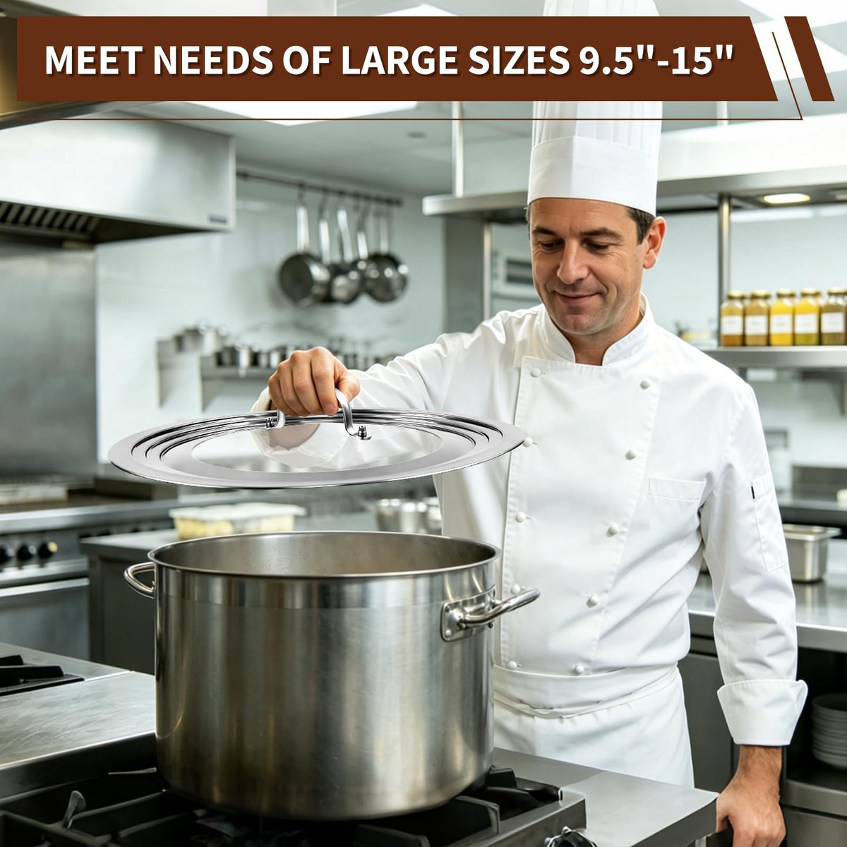 15 Inch Universal Lid for Pots Pans and Skillets, Stainless Steel Tempered Glass F911193
