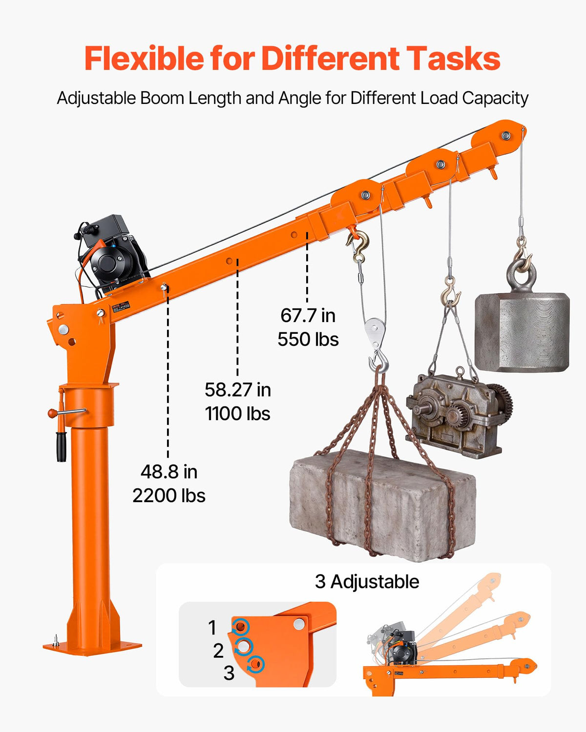 Electric Truck Crane with 12V Electric Winch and 360° Rotating Telescopic Boom F227