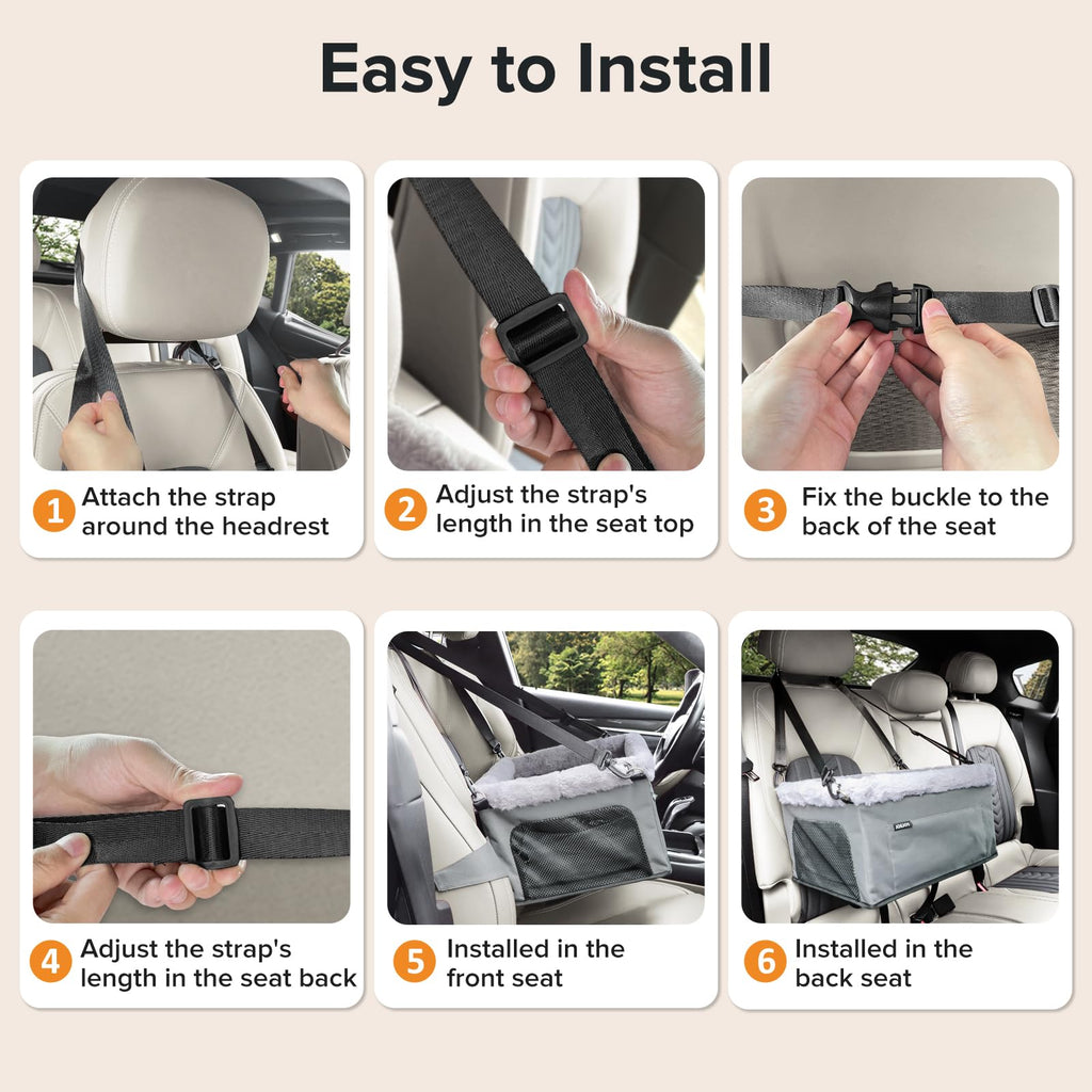 Dog Booster Seat with Metal Frame and Safety Leash, Grey S653411