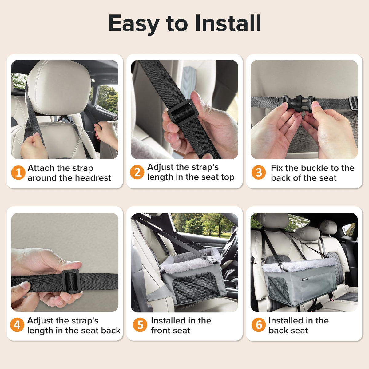 Dog Booster Seat with Metal Frame and Safety Leash, Grey S653411