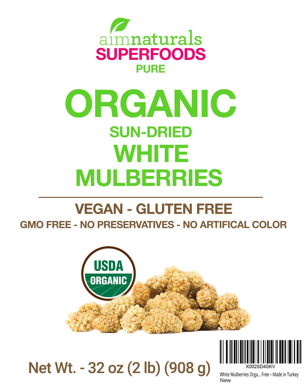 Dried White Mulberries 2 Lbs U7731