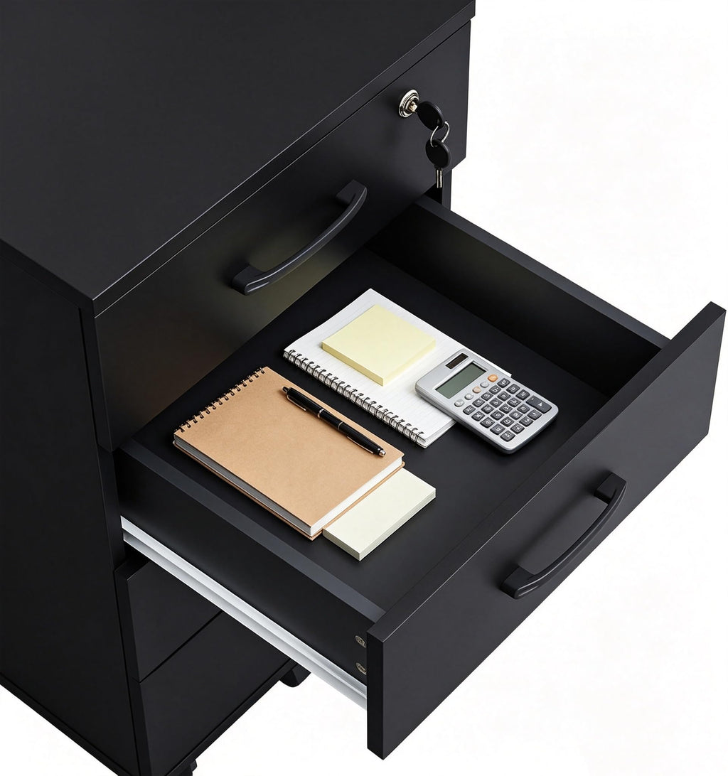 3 Drawer Black Wood File Cabinet with Lock M213712