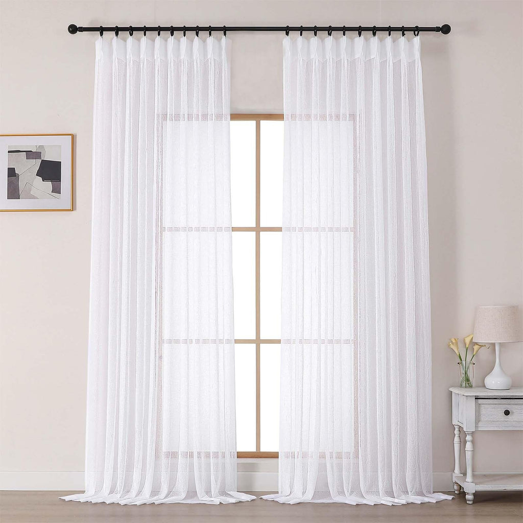 White Sheer Pinch Pleated Curtains 96 Inches 2 Panels H5131
