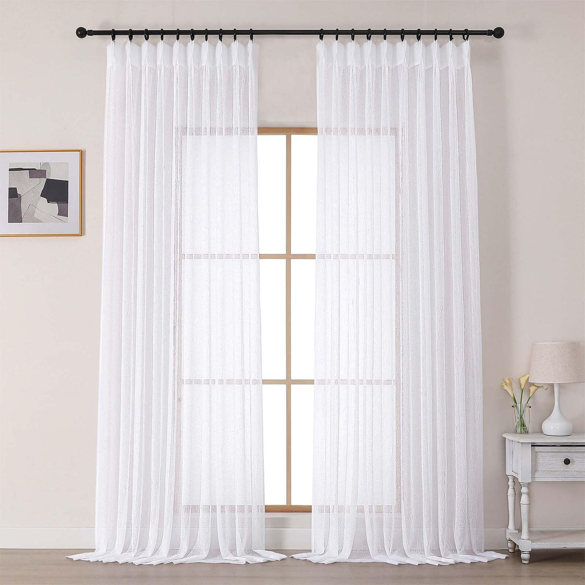 White Sheer Pinch Pleated Curtains 96 Inches 2 Panels H5131