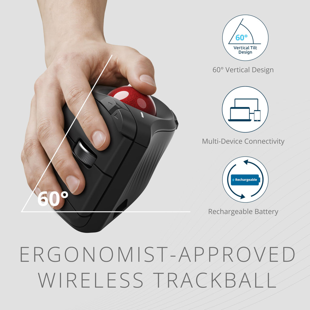 Wireless Vertical Trackball Mouse, Rechargeable - Black N9749