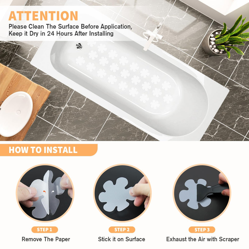 24 PCS Clear Non Slip Bathtub Stickers H824