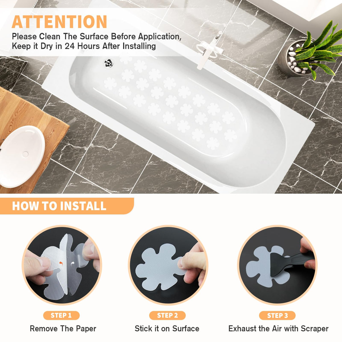 24 PCS Clear Non Slip Bathtub Stickers H824