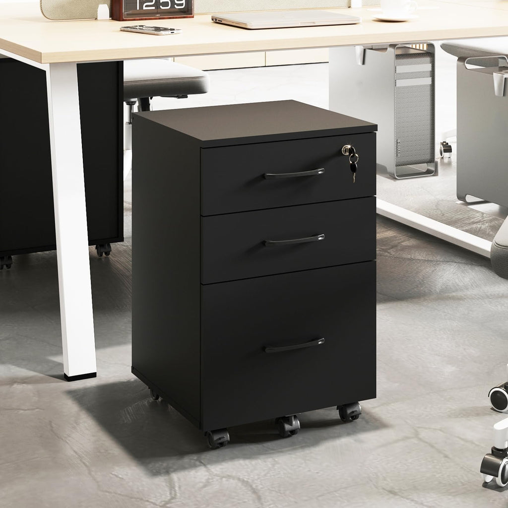 3 Drawer Black Wood File Cabinet with Lock M213712