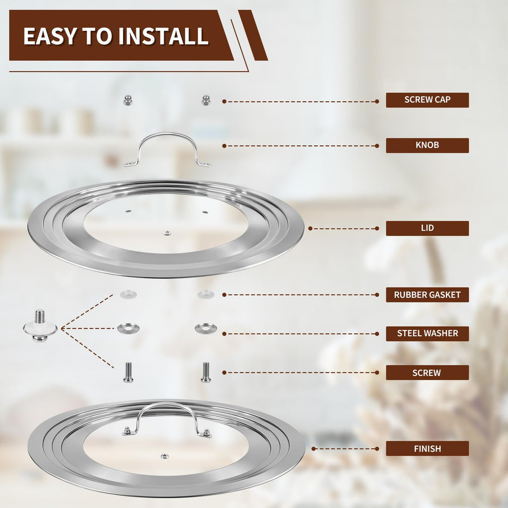 15 Inch Universal Lid for Pots Pans and Skillets, Stainless Steel Tempered Glass F911193