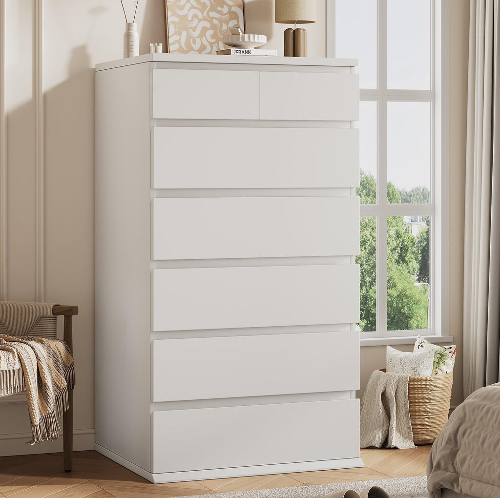 White Tall 7 Drawer Wood Dresser T2411