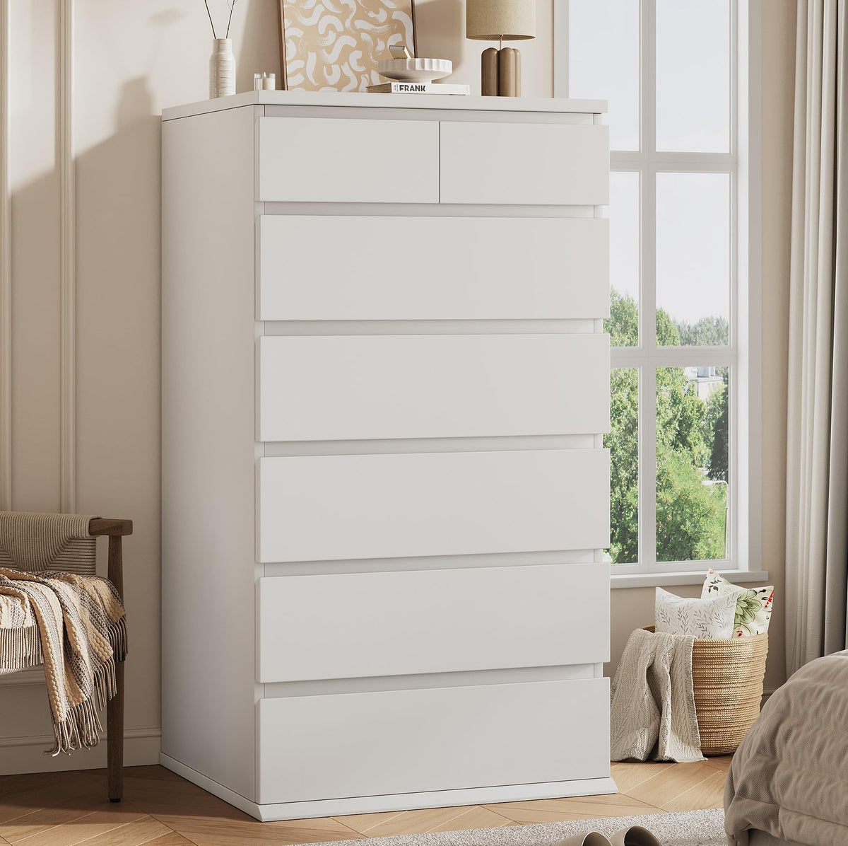 White Tall 7 Drawer Wood Dresser T2411