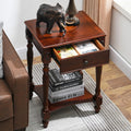 Solid Wood Side Table with Drawer and Storage Shelf F83263