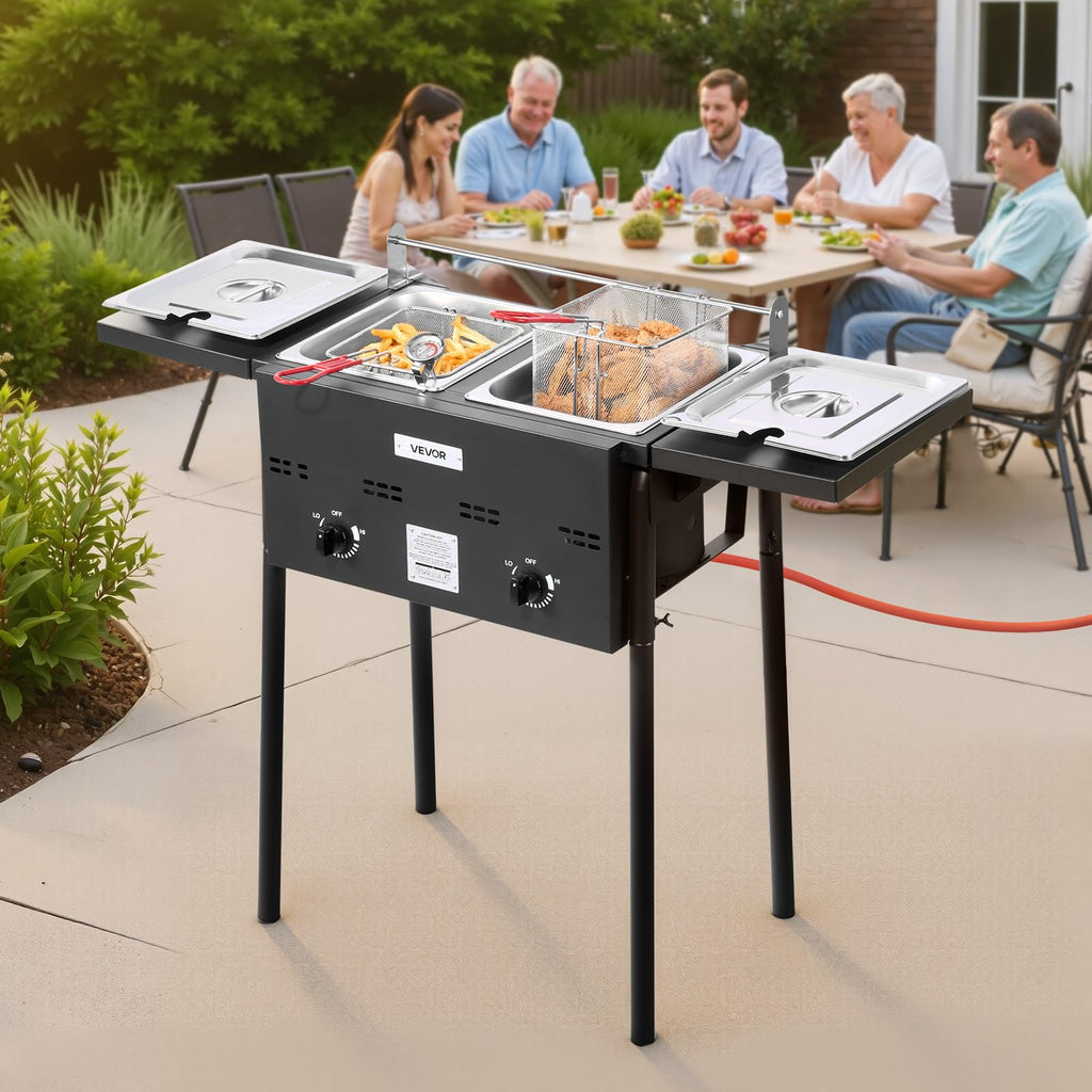 16 Qt Stainless Steel Double Burner Propane Fryer Y476