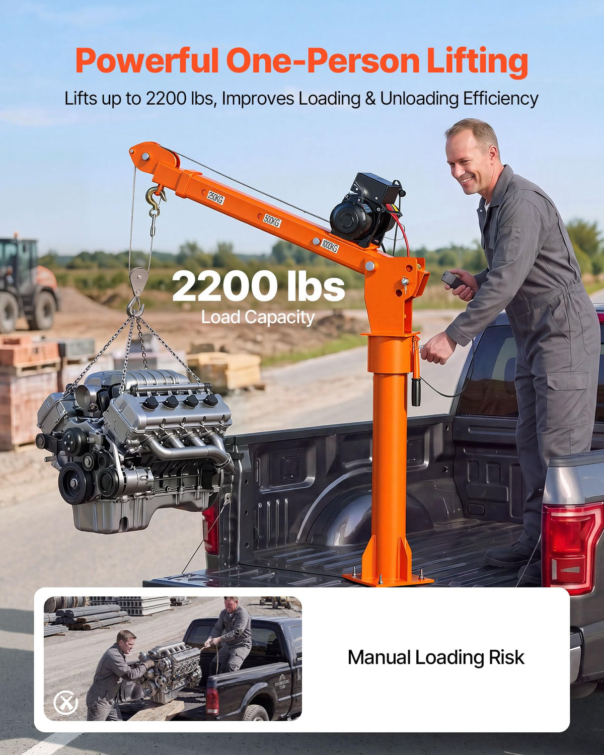 Electric Truck Crane with 12V Electric Winch and 360° Rotating Telescopic Boom F227