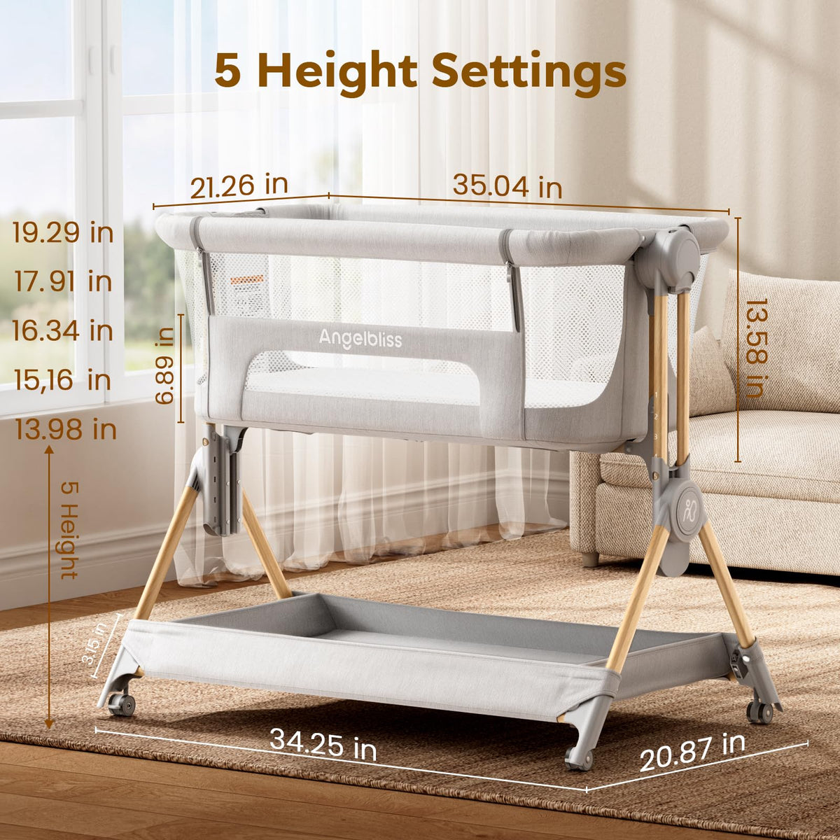 Baby Bassinet, 3-in-1 Bedside Sleeper, Foldable Crib Z667407