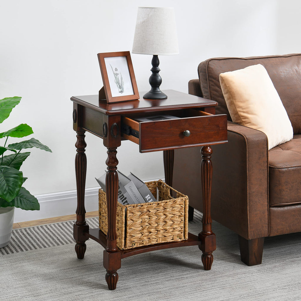 Solid Wood Side Table with Drawer and Storage Shelf F83263