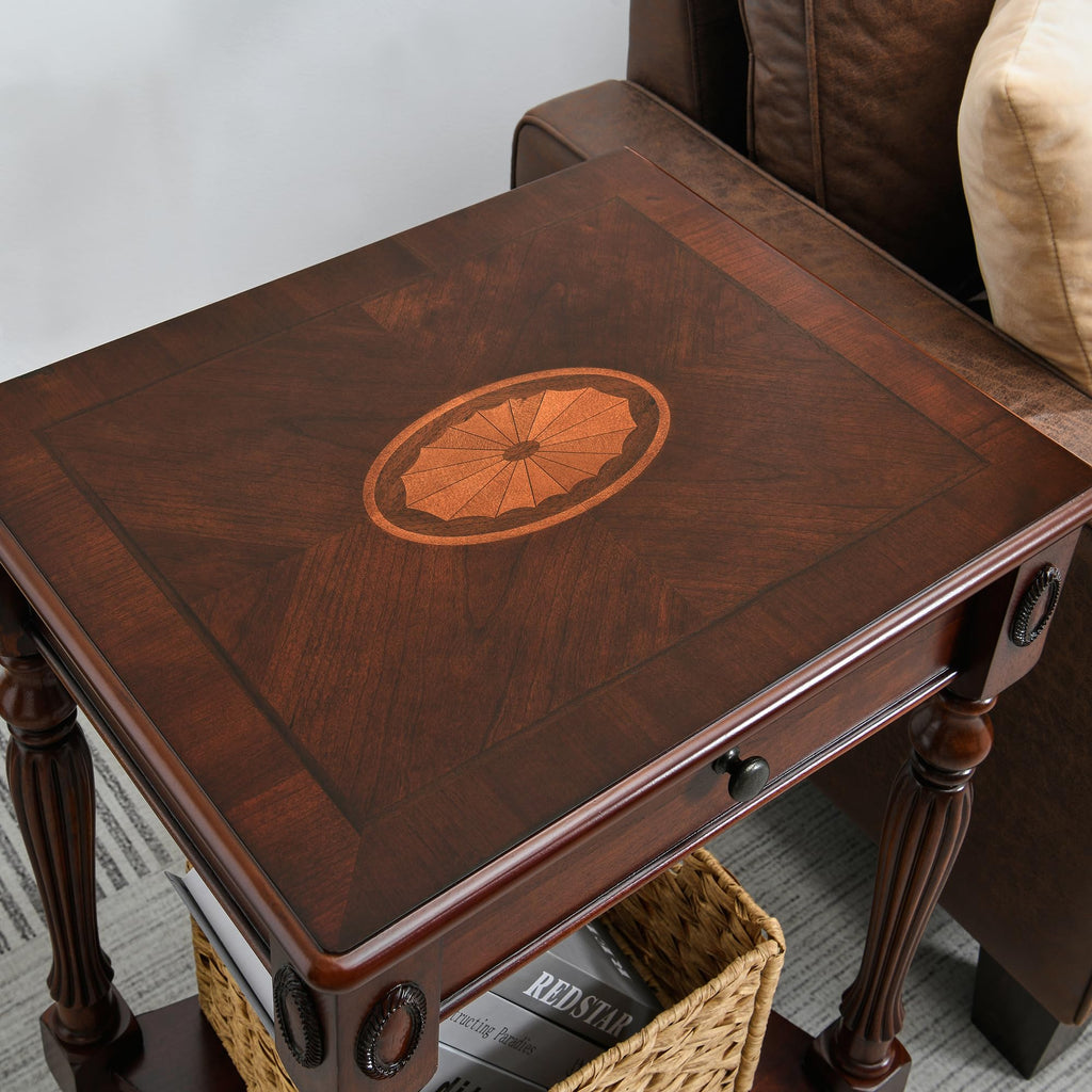 Solid Wood Side Table with Drawer and Storage Shelf F83263
