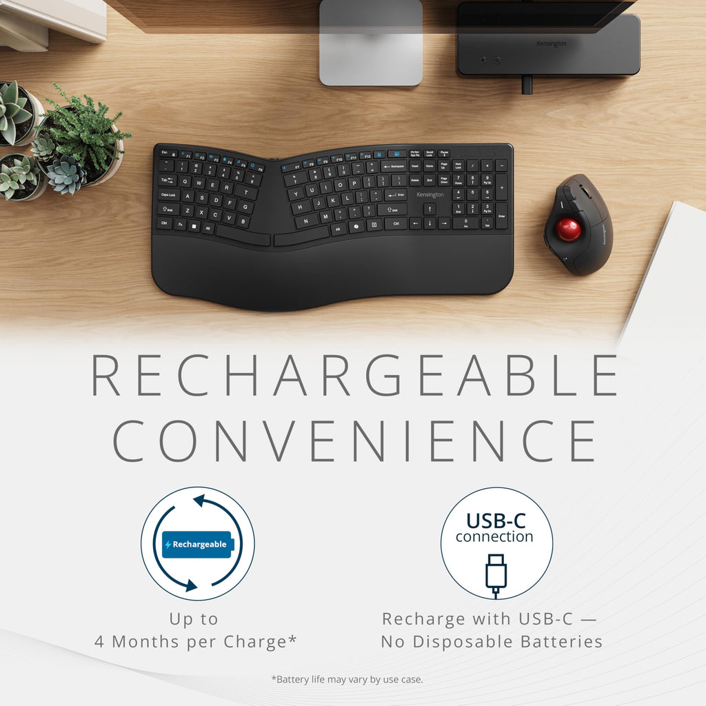 Wireless Vertical Trackball Mouse, Rechargeable - Black N9749