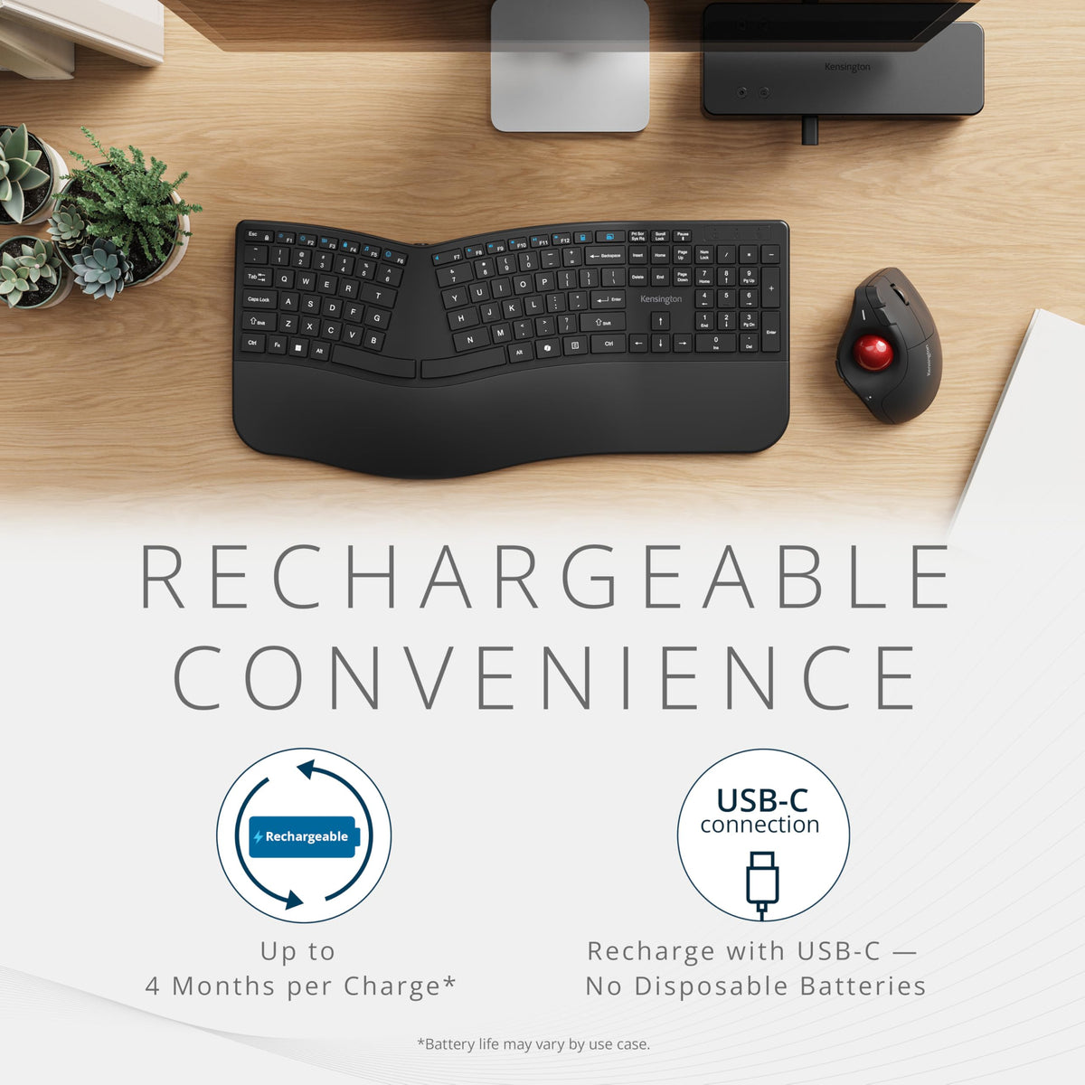 Wireless Vertical Trackball Mouse, Rechargeable - Black N9749