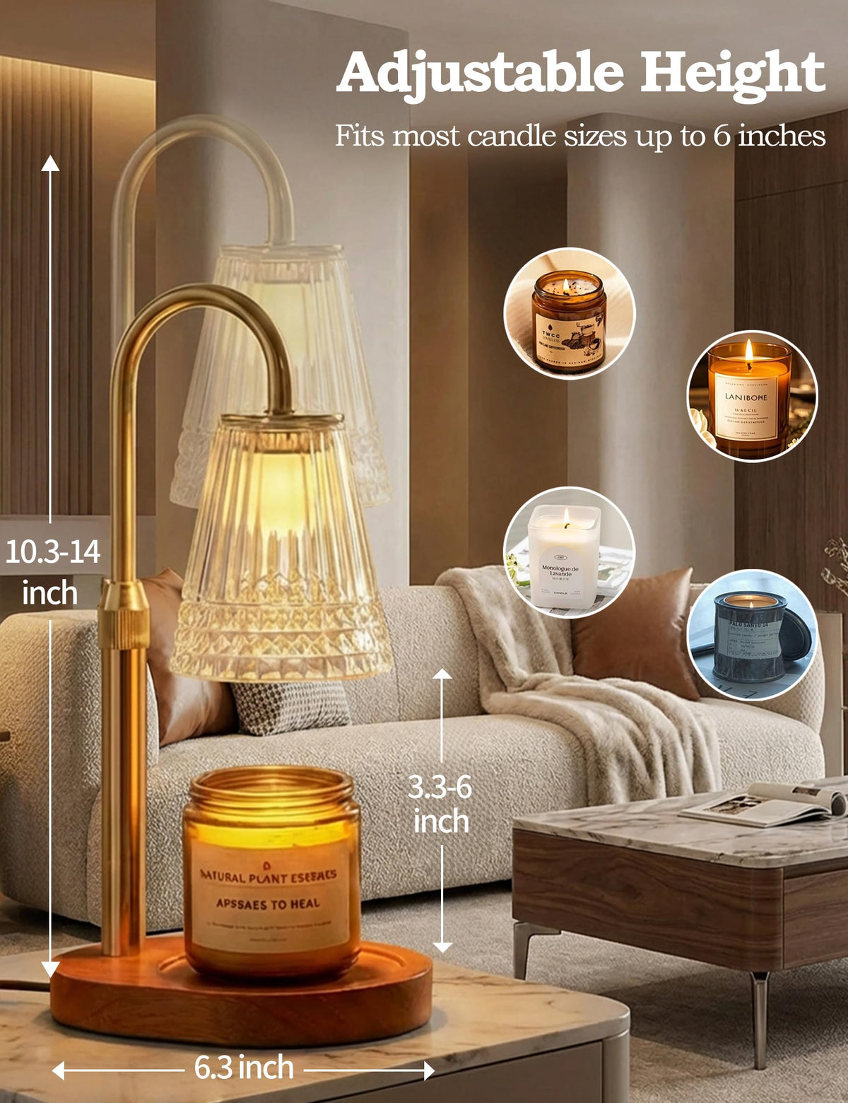 Dimmable Height Adjustable Candle Warmer Lamp with Timer K7718