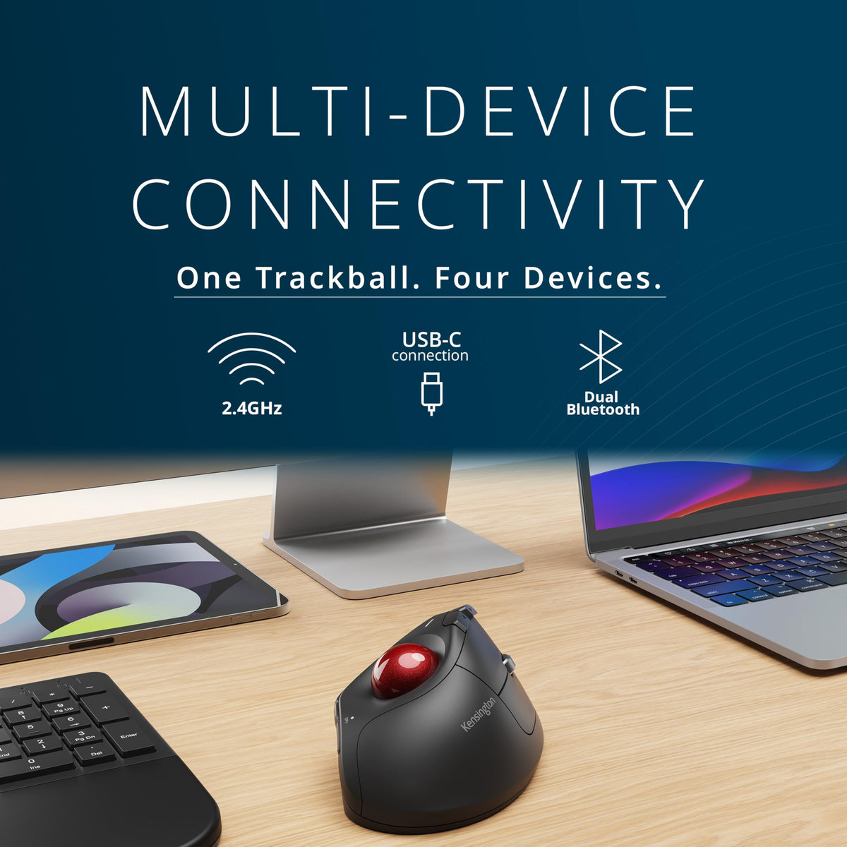 Wireless Vertical Trackball Mouse, Rechargeable - Black N9749