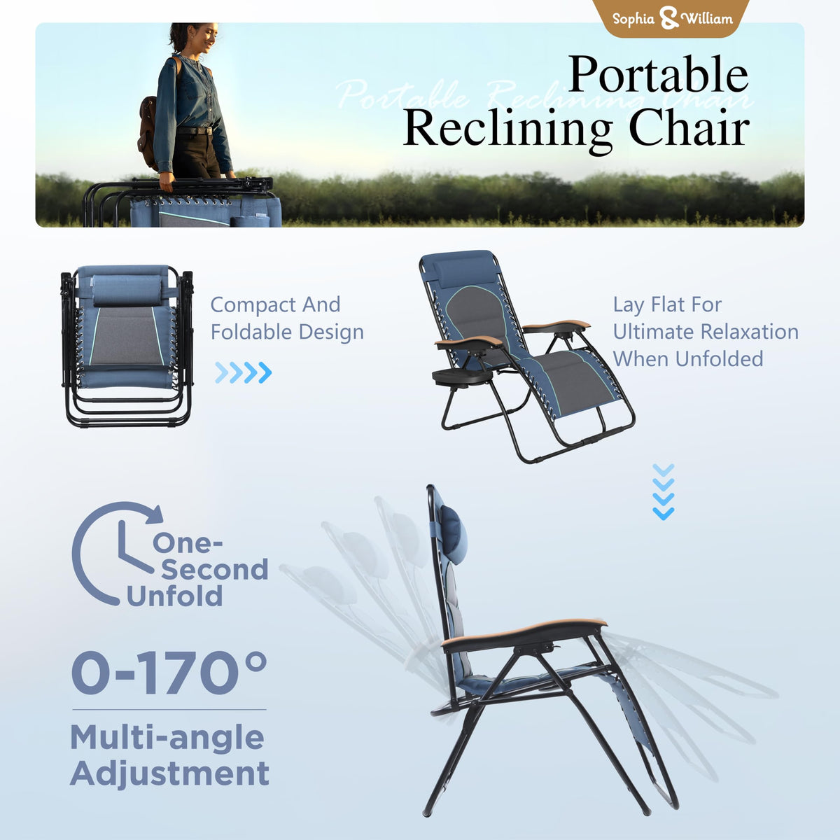 Blue Padded Zero Gravity Chair Set of 2 E198