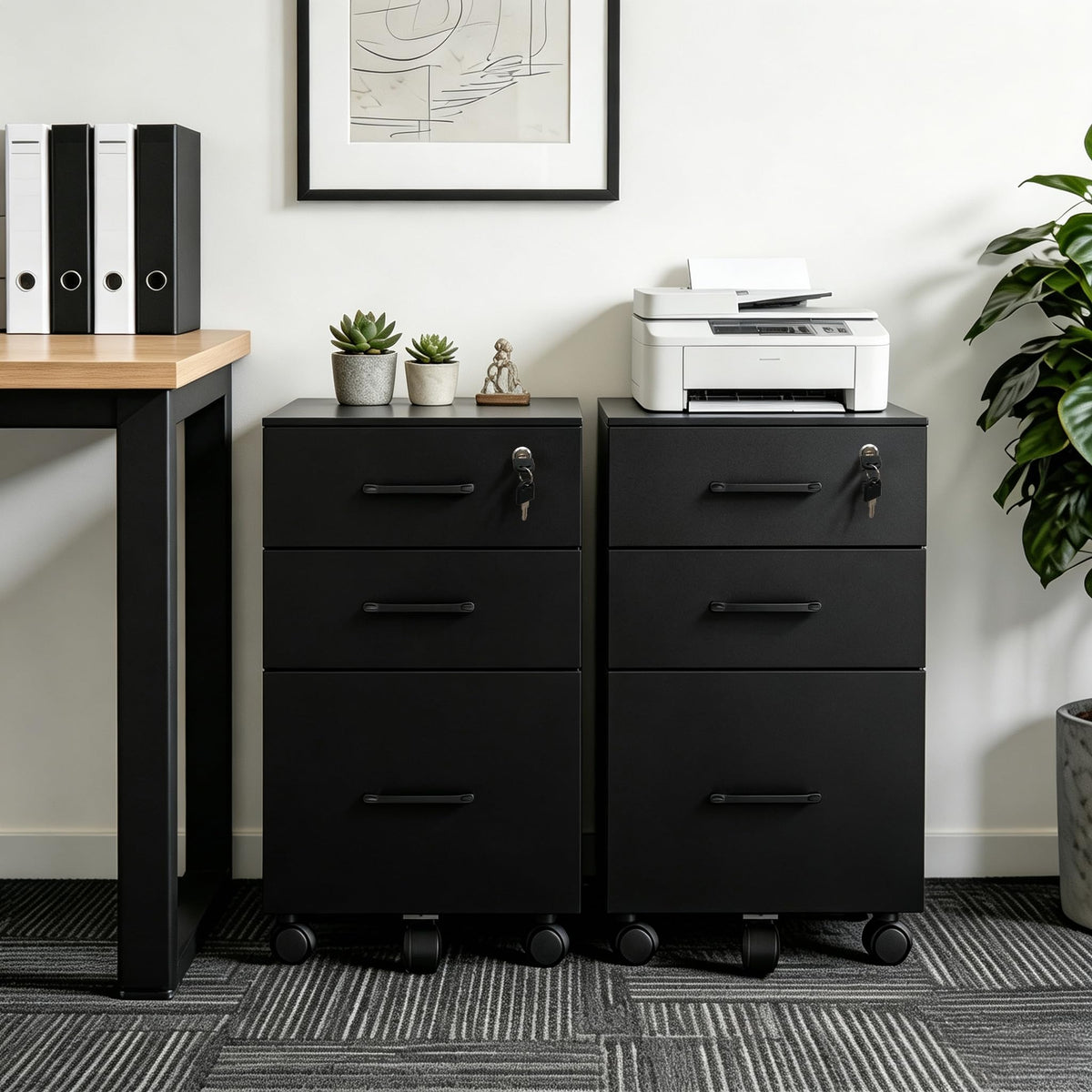 3 Drawer Black Wood File Cabinet with Lock M213712