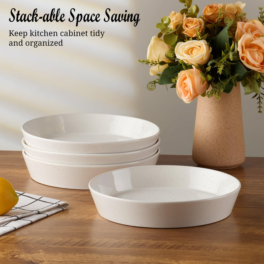 34oz Stoneware Pasta Bowls Set of 4 Speckled White R436