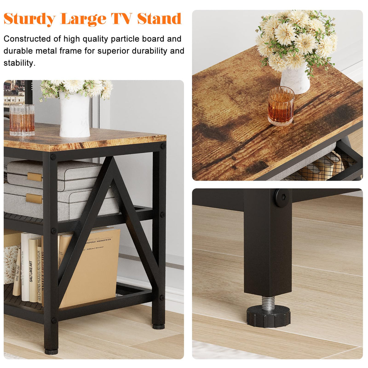 63" TV Stand with 3-Tier Storage Shelves E2338