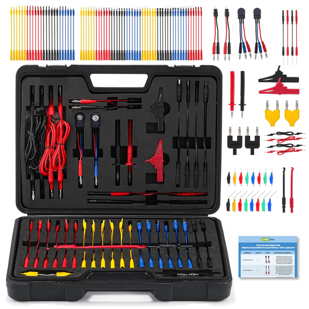 110 Pc Automotive Multimeter Test Leads Kit with Alligator Clips, Banana Plugs & Probes Z87986
