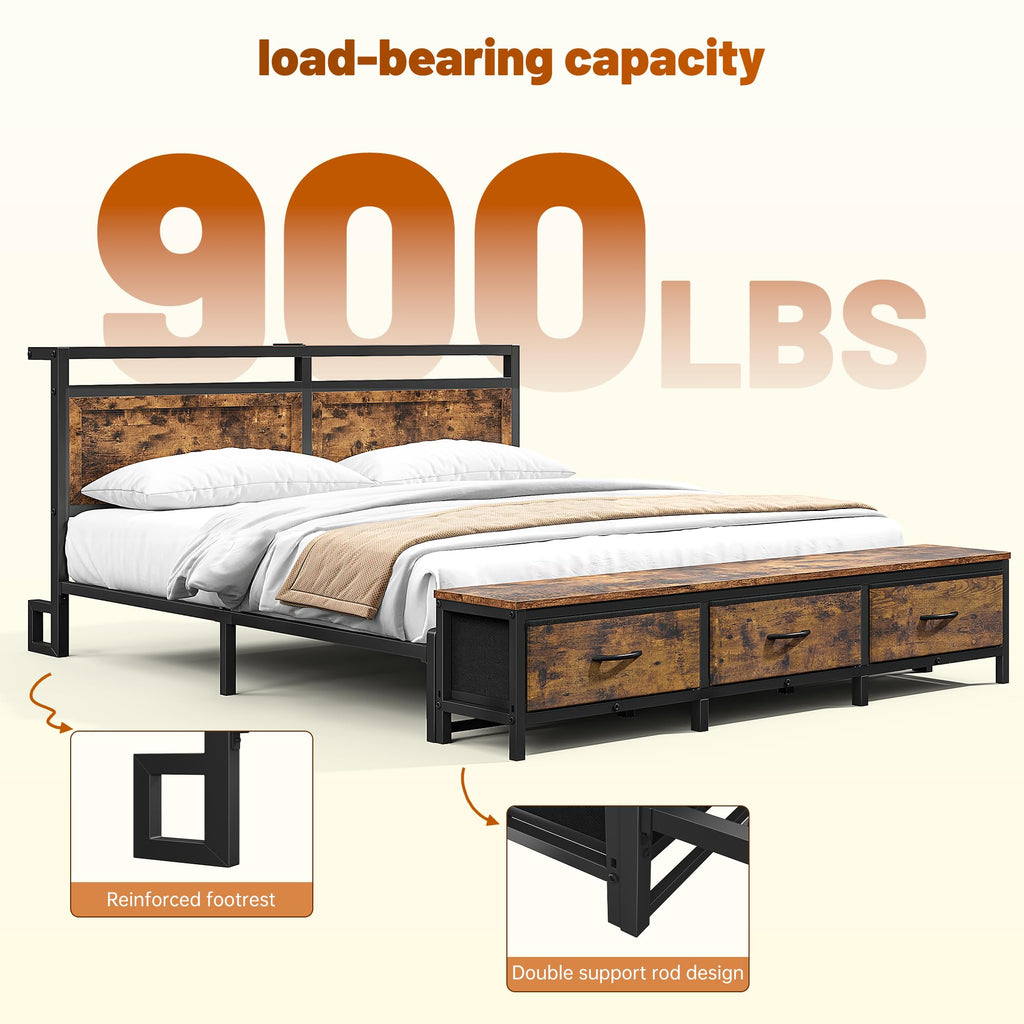 Queen Bed Frame with Ottoman & Charging Station X180312